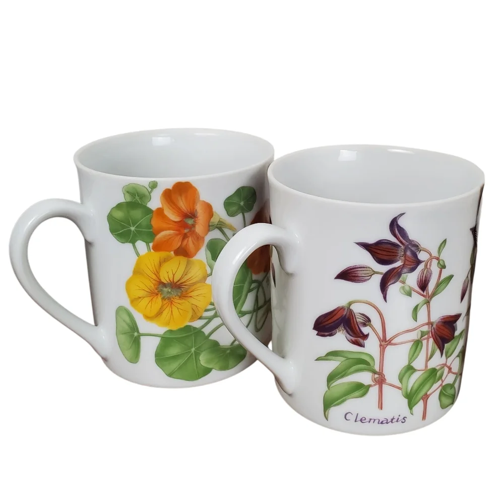 2 Vntg Lillian Vernon Botanical Garden Mugs - Nasturtium & Clematis. Circa 1984 - Picture 7 of 9